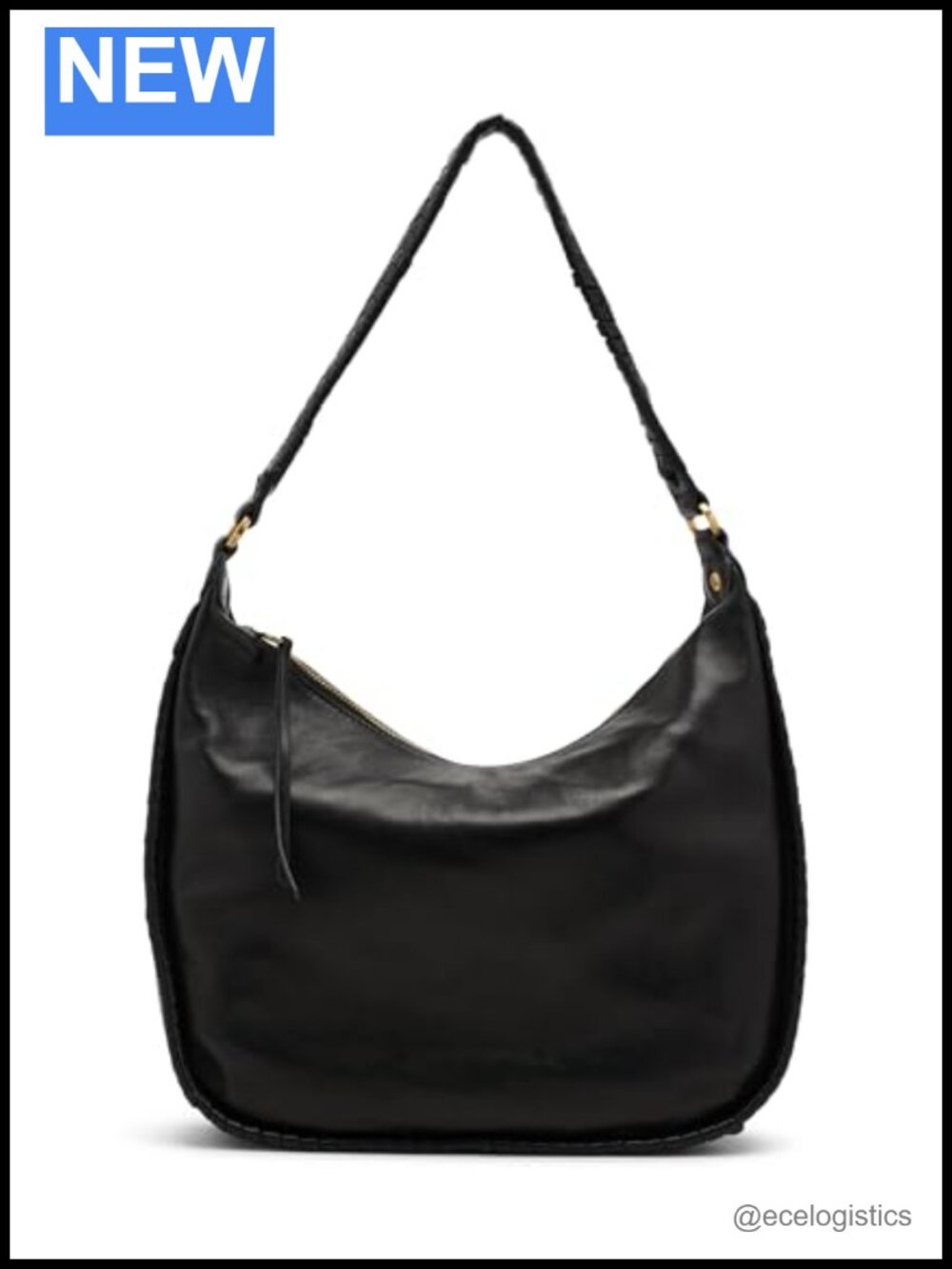 Large Crescent Hobo Leather Shoulder Bag Zipper